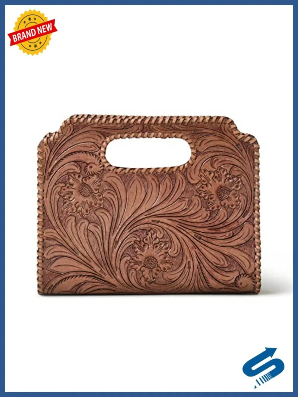 Genuine Leather Handcrafted Floral Clutch Purse - Western Embossed Handbag